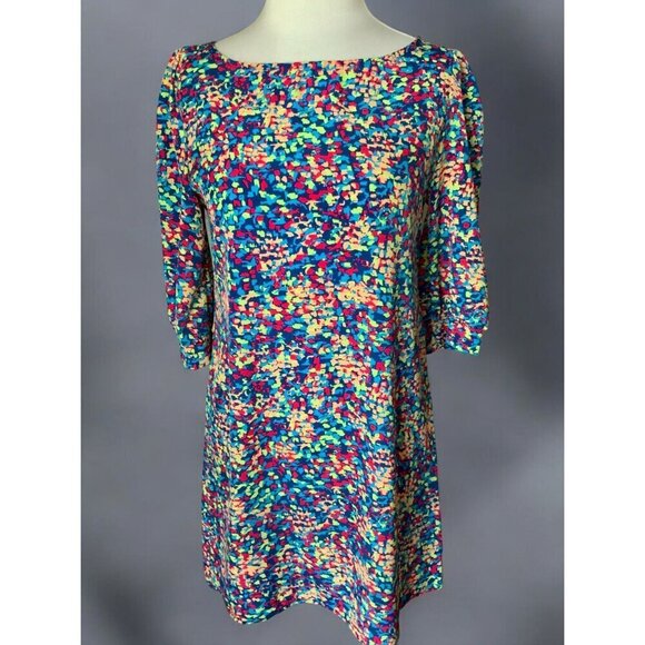 Yahada Womens MultiColor Abstract Quarter Sleeve Polyester Mini Dress Small - Picture 8 of 8